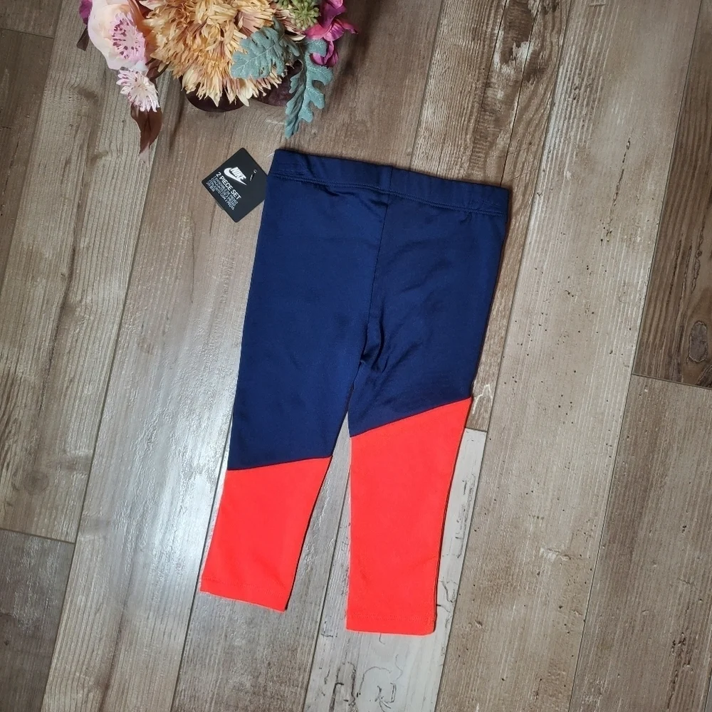 NWT Nike Navy Blue and Neon Orange Size 2T (1-2 Yrs) Toddler Girl Leggings